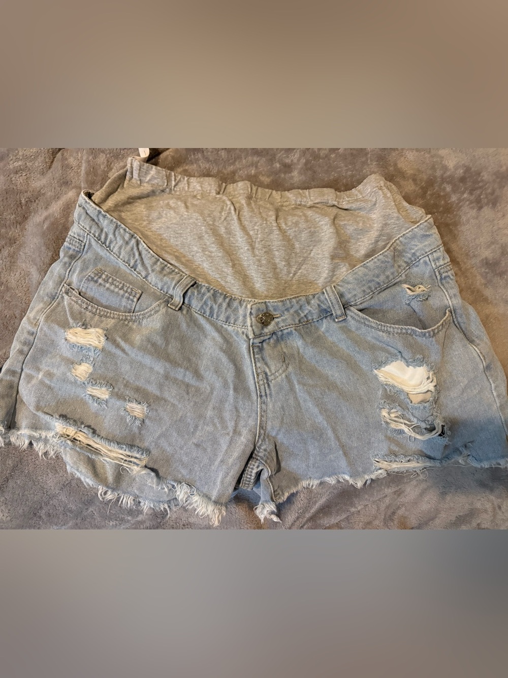 SHEIN Light Blue Distressed Maternity Denim Shorts